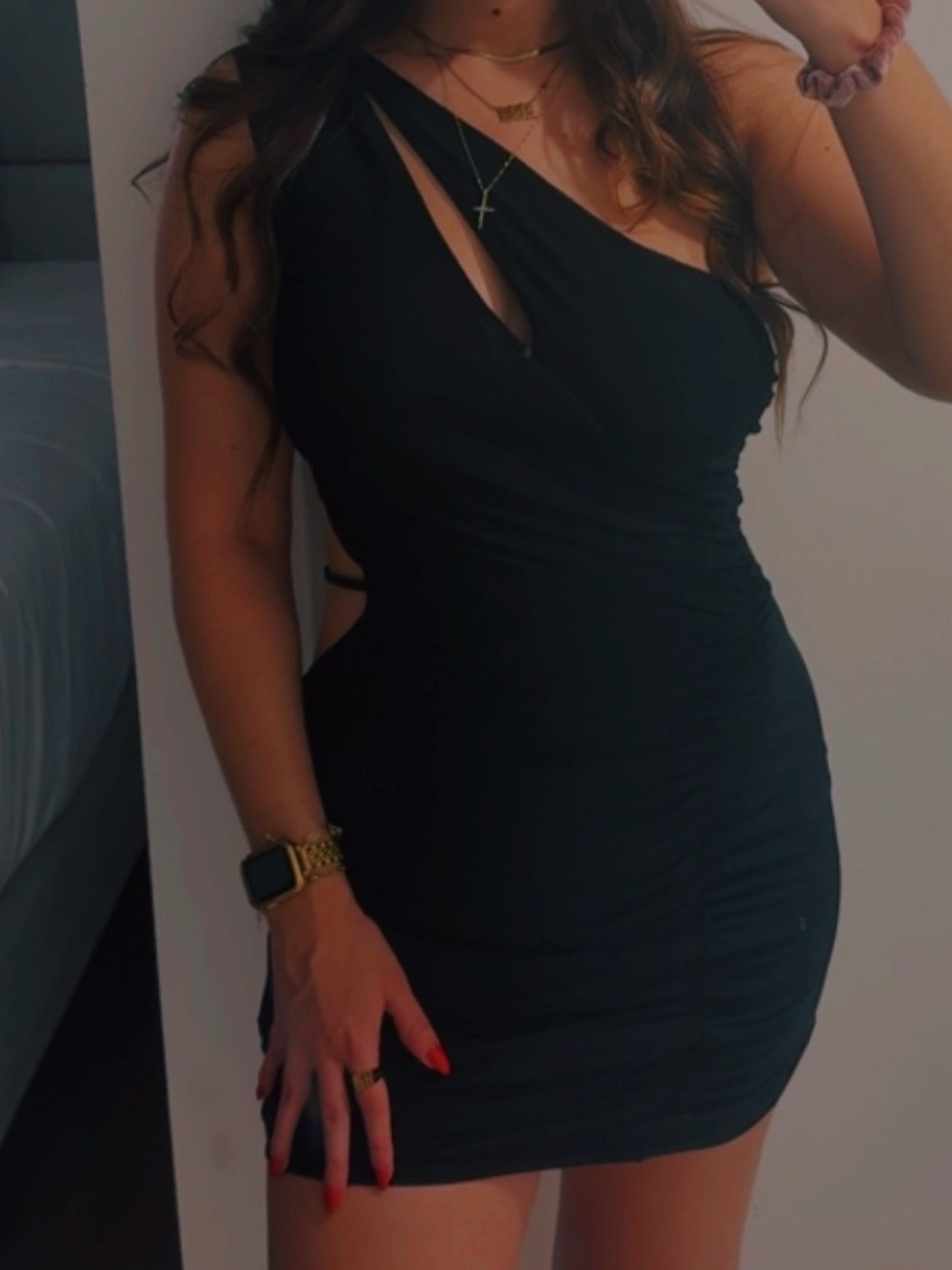 SHEIN Black One-Shoulder Ruched Mini Dress